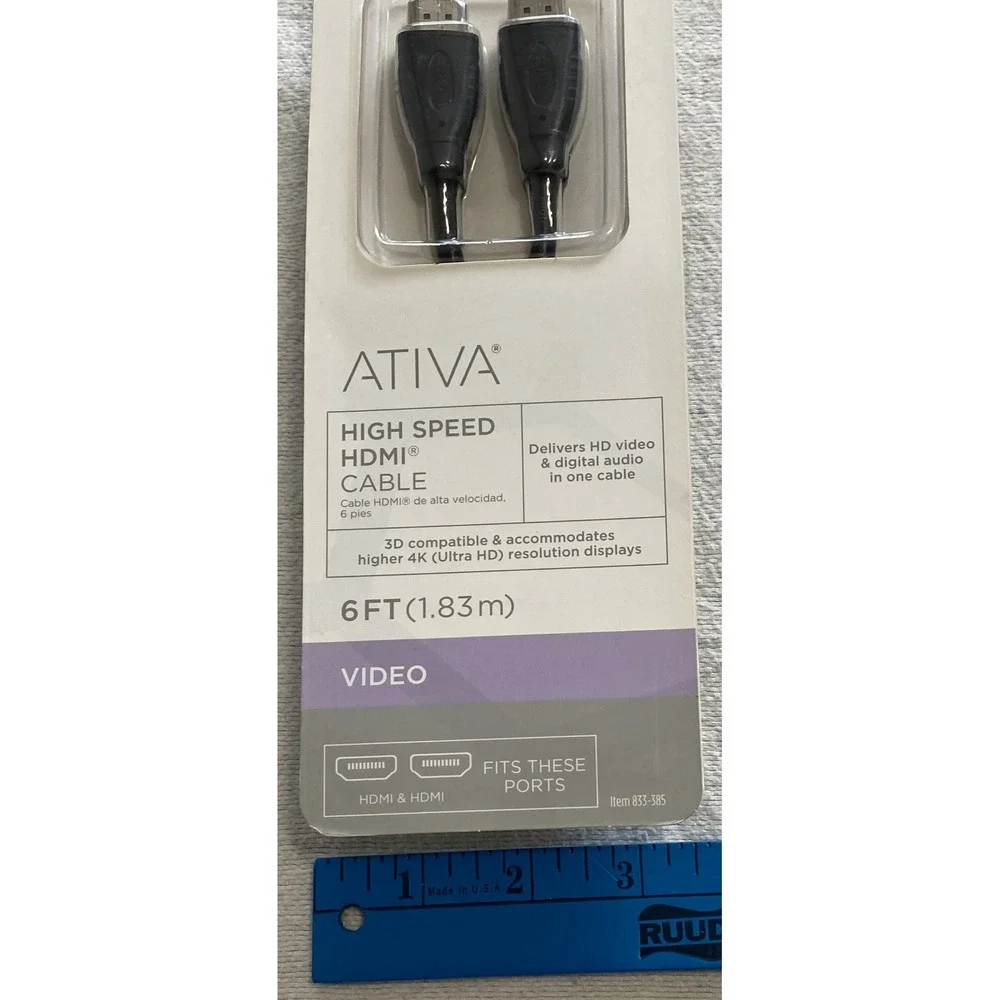 Ativa 6ft High Speed HDMI‎ Cable 4K Ultra HD 3D Compatible Video Audio